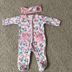 Pink Floral Baby One-Piece with Headband Nicole Miller (0-3 months)